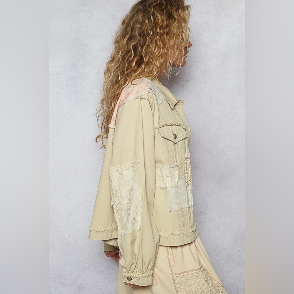 ⚡️📦 POL “ Sand Dune “ Patchwork Cotton Jacket | Light Sand - Last One - Picture 5 of 9
